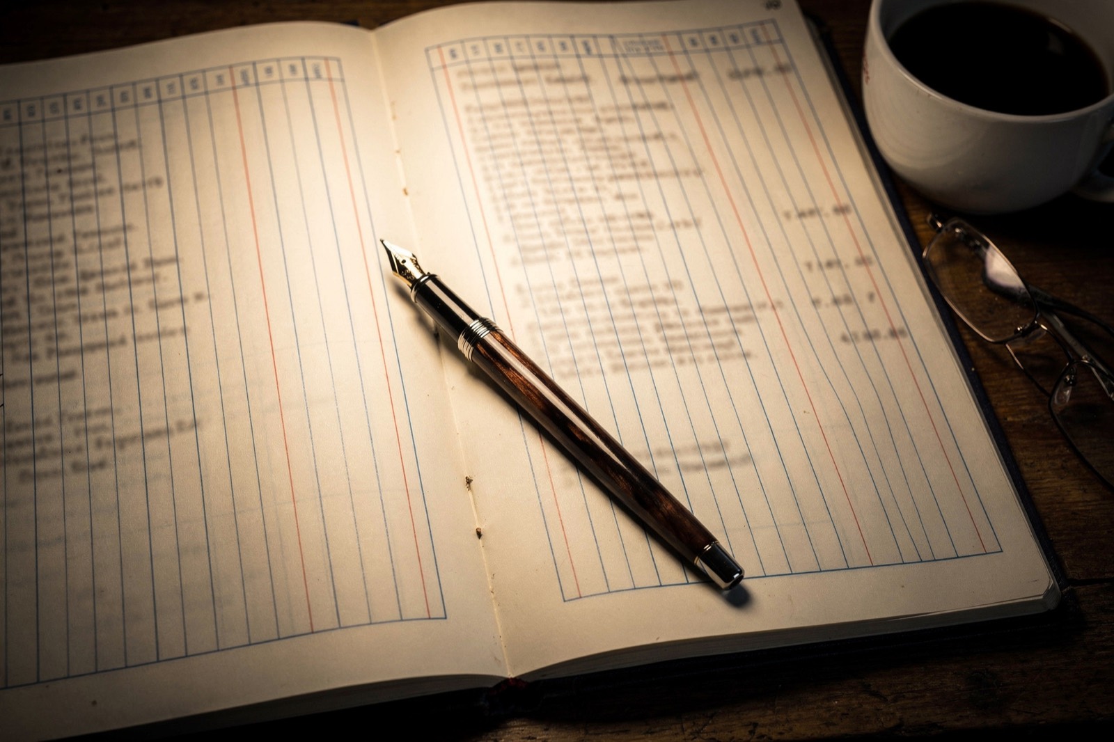 A columnar ledger open on a desk