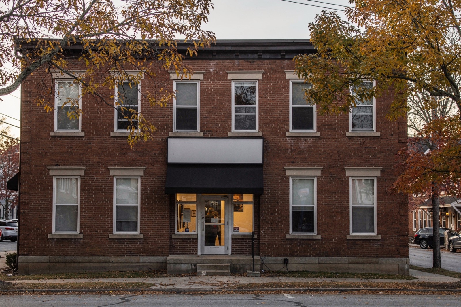 The brick building from the street